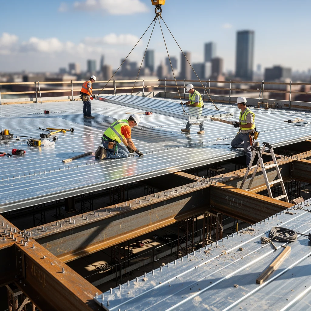 Steel composite floor deck installation