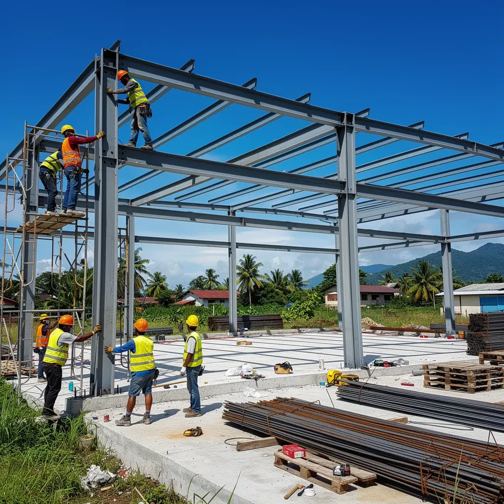 Steel warehouse under construction in the Philippines