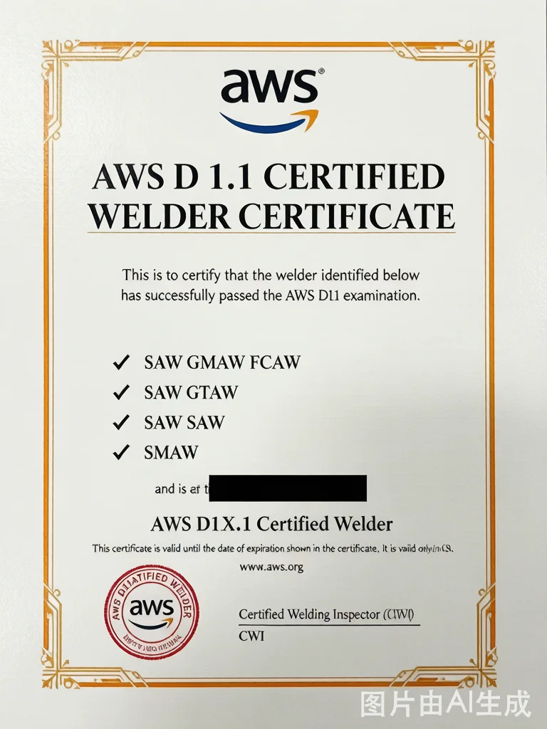 AWS Certified Welders (D1.1 / ISO 3834) certificate