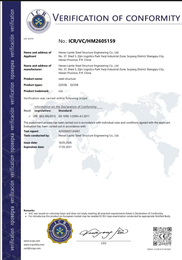 CE Certification (EN 1090-1) certificate