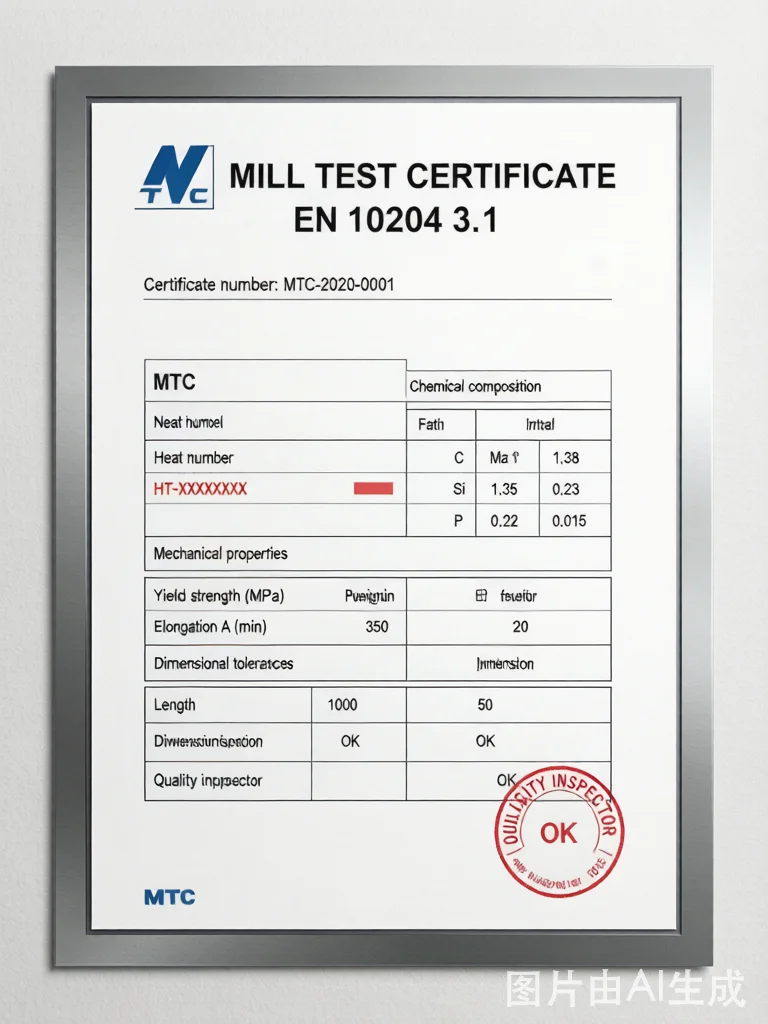 Mill Test Certificate (MTC) — EN 10204 3.1 certificate
