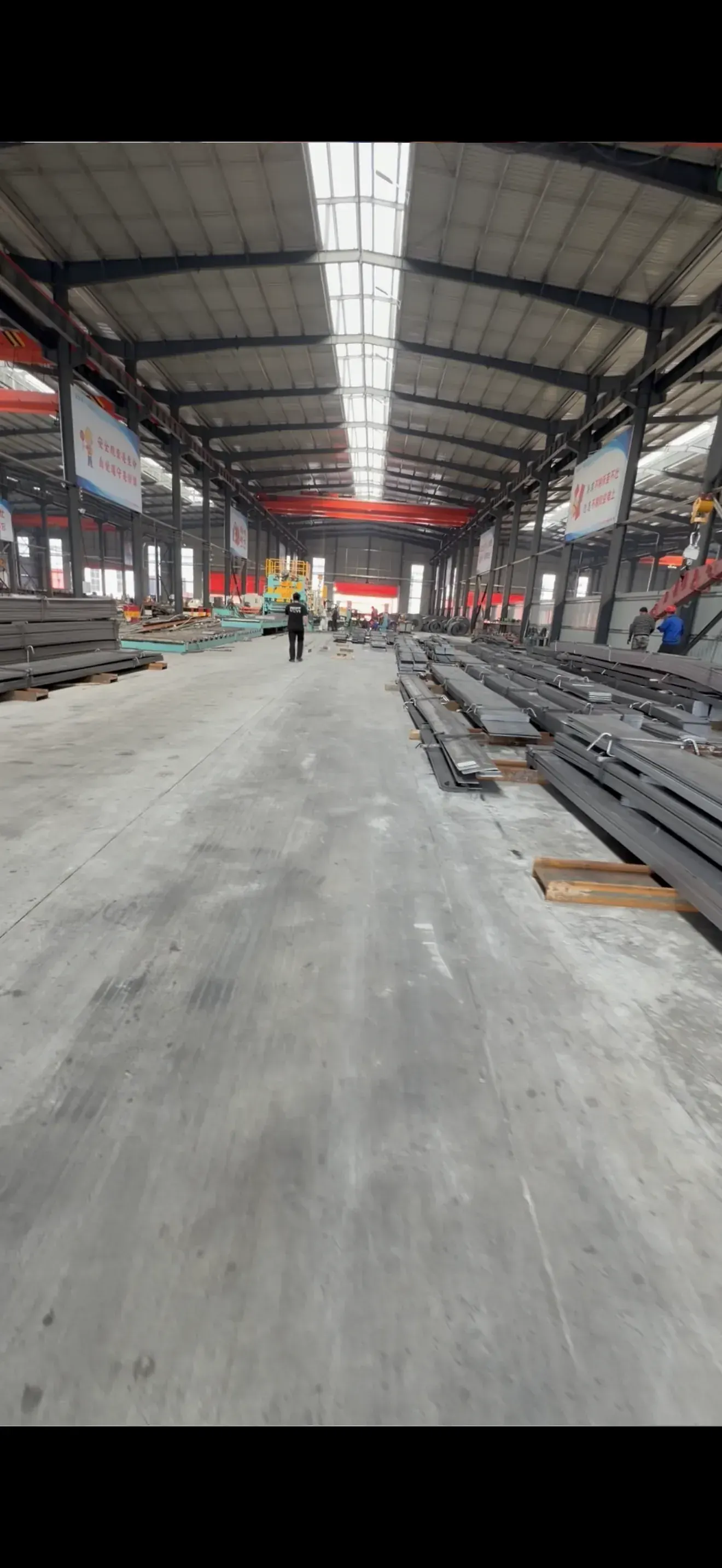 Wide angle view of Laotie Steel manufacturing plant interior