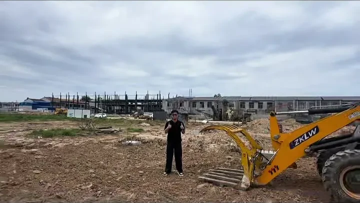 Industrial park construction site - steel columns and rafters
